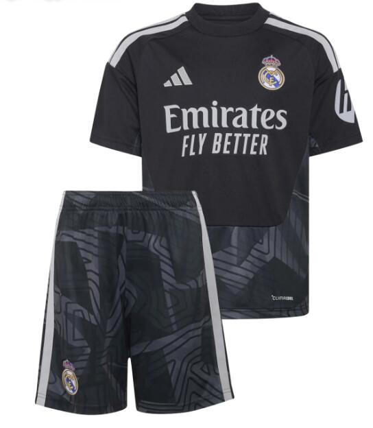 Kids 2026-27 Real Madrid Goalkeeper Black Soccer Kit Children Uniforms Jerseys
