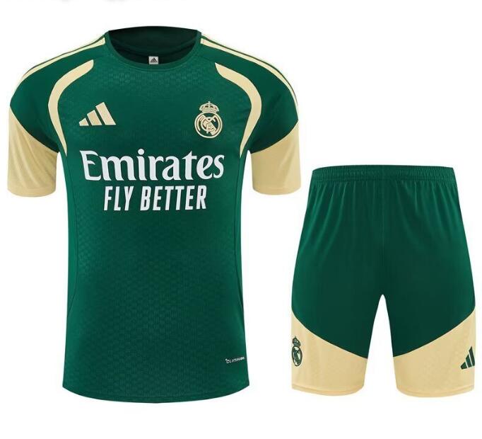 Real Madrid 2026-27 Short Sleeve Training Uniforms Green Beige Soccer Kit