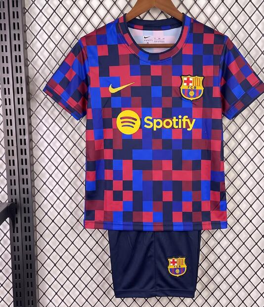 Kids 2026-27 Barcelona Pre-Match Training Uniforms Children Kits (Shirt+Shorts)