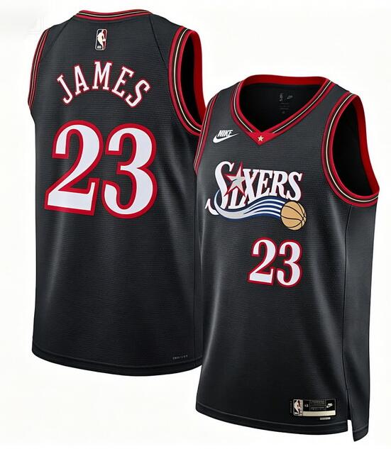 Men's Philadelphia 76ers #23 LeBron James Black 2026 Stitched Jersey