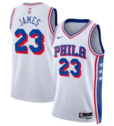 Men's Philadelphia 76ers #23 LeBron James White 2026 Association Edition Stitched Jersey