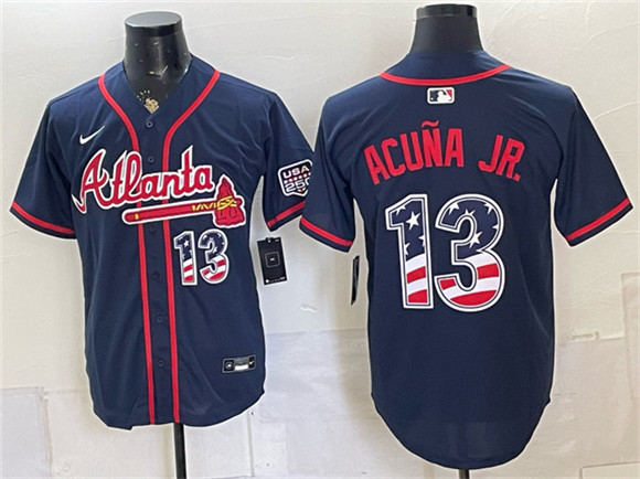 Men's Atlanta Braves #13 Ronald Acuna Jr. Navy USA 250 Fourth of July Home Stadium Stitched Baseball Jersey