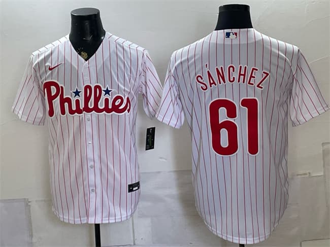 Men's Philadelphia Phillies #61 Cristopher Sánchez White Cool Base Stitched Jersey