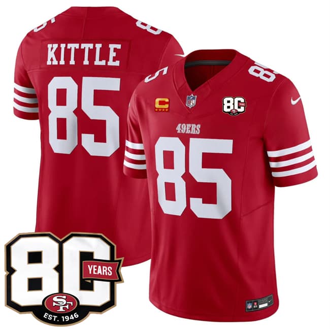 Men's San Francisco 49ers #85 George kittle Red 80th Anniversary Patch And 4-Star C Patch 2026 F.U.S.E. Vapor Untouchable Limited Football Stitched Jersey