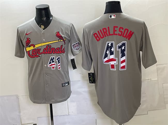 Men's St. Louis Cardinals #41 Alec Burleson Gray USA 250 Fourth of July Stitched Baseball Jersey