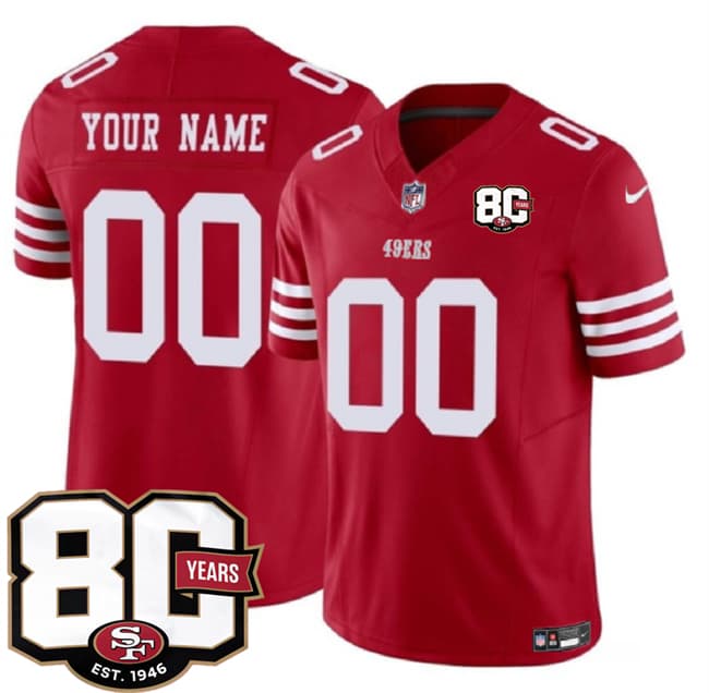 San Francisco 49ers Active Player Custom Red 80th Anniversary Patch 2026 F.U.S.E. Vapor Untouchable Limited Football Stitched Jersey