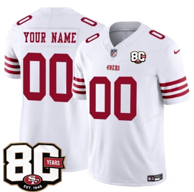 San Francisco 49ers Active Player Custom White 80th Anniversary Patch 2026 F.U.S.E. Vapor Untouchable Limited Football Stitched Jersey