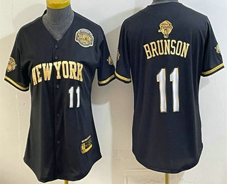 Women's New York Knicks #11 Jalen Brunson Black Gold 2026 Finals Eastern Conference Champions Patch Stitched Baseball Jersey