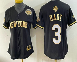 Women's New York Knicks #3 Josh Hart Black Gold 2026 Finals Eastern Conference Champions Patch Stitched Baseball Jersey