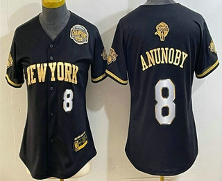 Women's New York Knicks #8 OG Anunoby Black Gold 2026 Finals Eastern Conference Champions Patch Stitched Baseball Jersey