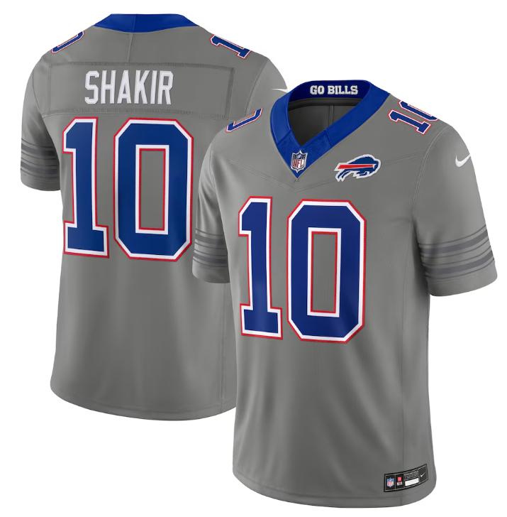 Men's Buffalo Bills #10 Khalil Shakir Nike Gray Nickel City Vapor F.U.S.E. Stitched Limited Jersey