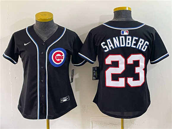 Women's Chicago Cubs #23 Ryne Sandberg 2026 Fashion Replica Black Out Stitched Baseball Jersey(Run Small)