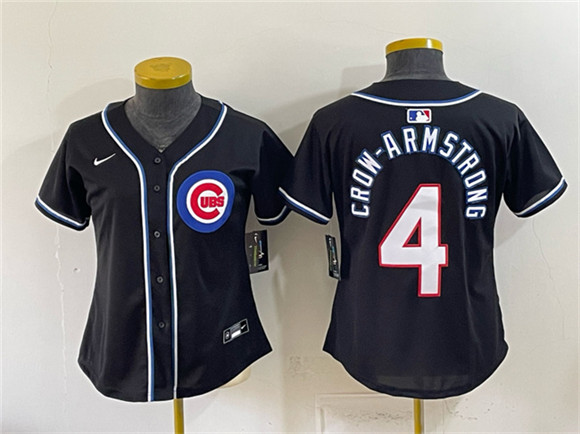 Women's Chicago Cubs #4 Pete Crow-Armstrong 2026 Fashion Replica Black Out Stitched Baseball Jersey(Run Small)