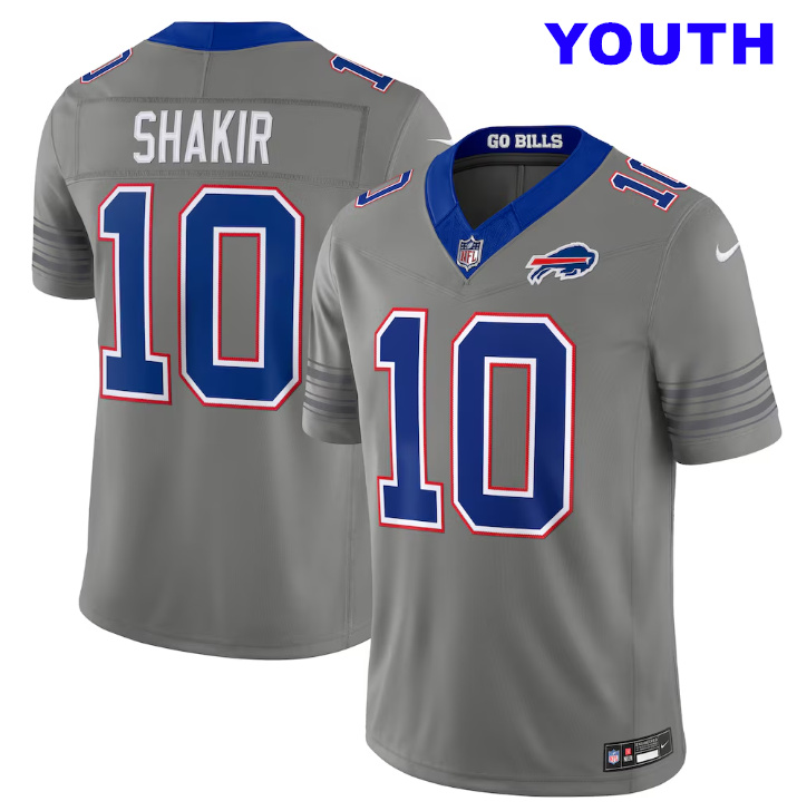 Youth Buffalo Bills #10 Khalil Shakir Nike Gray Nickel City Vapor F.U.S.E. Stitched Limited Jersey