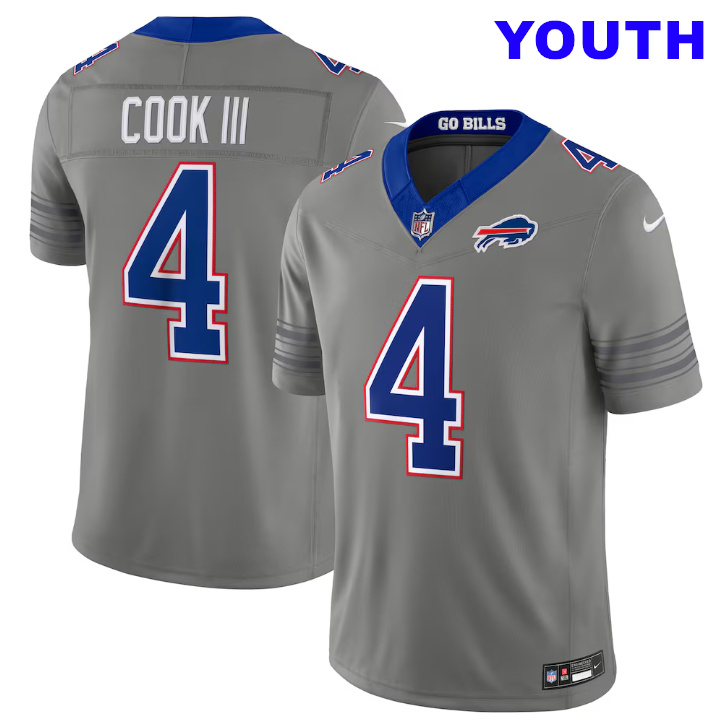 Youth Buffalo Bills #4 James Cook III Nike Gray Nickel City Vapor F.U.S.E. Stitched Limited Jersey