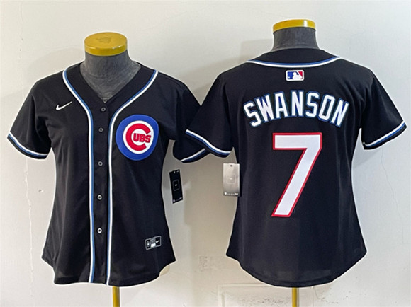Youth Chicago Cubs #7 Dansby Swanson 2026 Fashion Replica Black Out Stitched Baseball Jersey