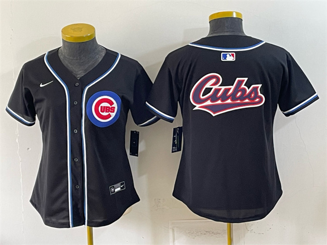 Youth Chicago Cubs Team Big Logo 2026 Fashion Replica Black Out Stitched Baseball Jersey