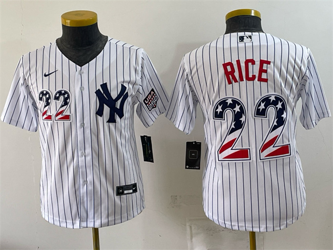 Youth New York Yankees #22 Ben Rice White USA 250 Fourth of July Home Stadium Stitched Baseball Jersey
