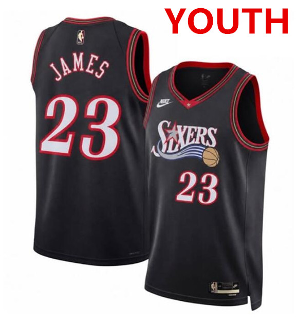Youth Philadelphia 76ers #23 LeBron James Black 2026 Classic Edition Stitched Jersey
