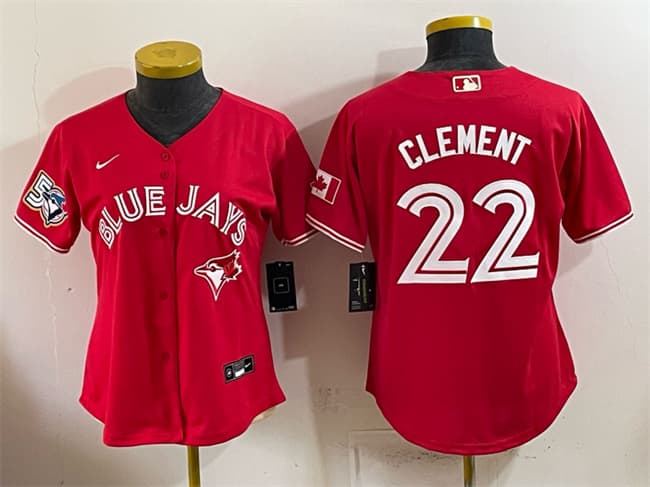 Youth Toronto Blue Jays #22 Ernie Clement Red 50 Seasons Patch Stitched Baseball Jersey