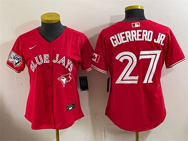 Youth Toronto Blue Jays #27 Vladimir Guerrero Jr. Red 50 Seasons Patch Stitched Baseball Jersey