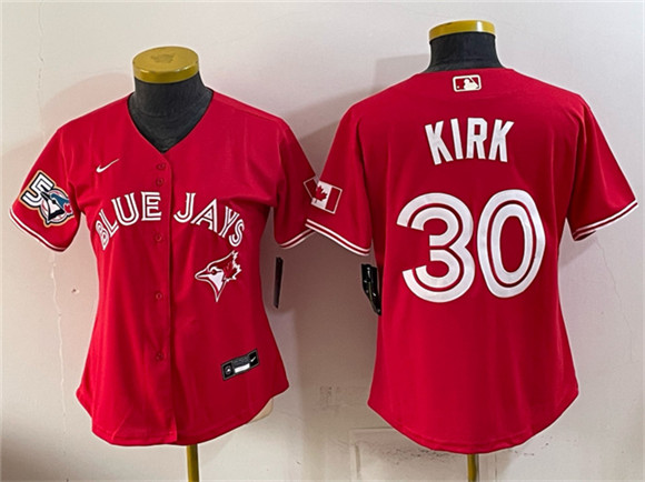 Youth Toronto Blue Jays #30 Alejandro Kirk Red 50 Seasons Patch Stitched Baseball Jersey
