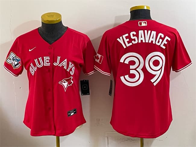 Youth Toronto Blue Jays #39 Trey Yesavage Red 50 Seasons Patch Stitched Baseball Jersey