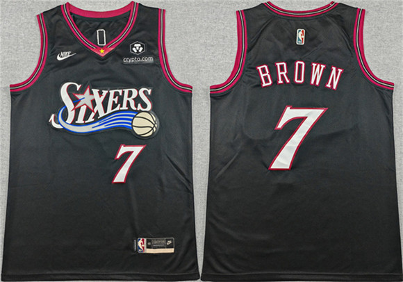 Men's Philadelphia 76ers #7 Jaylen Brown Black 2026 Classic Edition Stitched Jersey