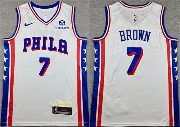 Men's Philadelphia 76ers #7 Jaylen Brown White 2026 Association Edition Stitched Jersey