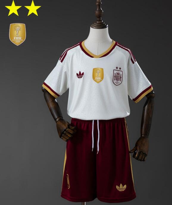 Kids 2 Stars With Gold Patch 2026 World Cup Spain Away Soccer Children Kits