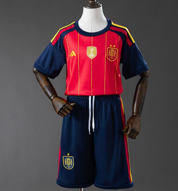 Kids 2 Stars With Gold Patch 2026 World Cup Spain Home Soccer Children Kits