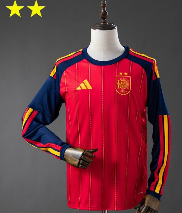 Men's 2 Stars Spain 2026 World Cup Home Long Sleeve Soccer Jersey