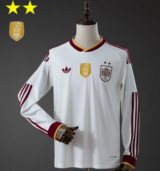 Men's 2 Stars With Gold Patch Spain 2026 World Cup Away Long Sleeve Soccer Jersey