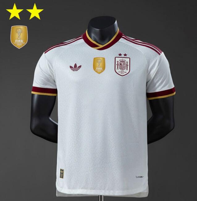 Men's 2 Stars With Gold Patch Spain 2026 World Cup Away Soccer Jersey Player Version