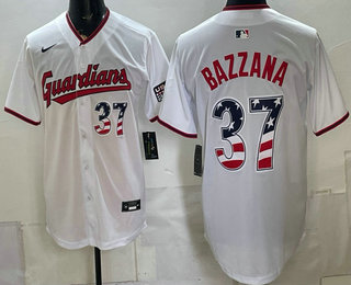 Men's Cleveland Guardians #37 Travis Bazzana White USA 250 Fourth of July Home Stitched Jersey