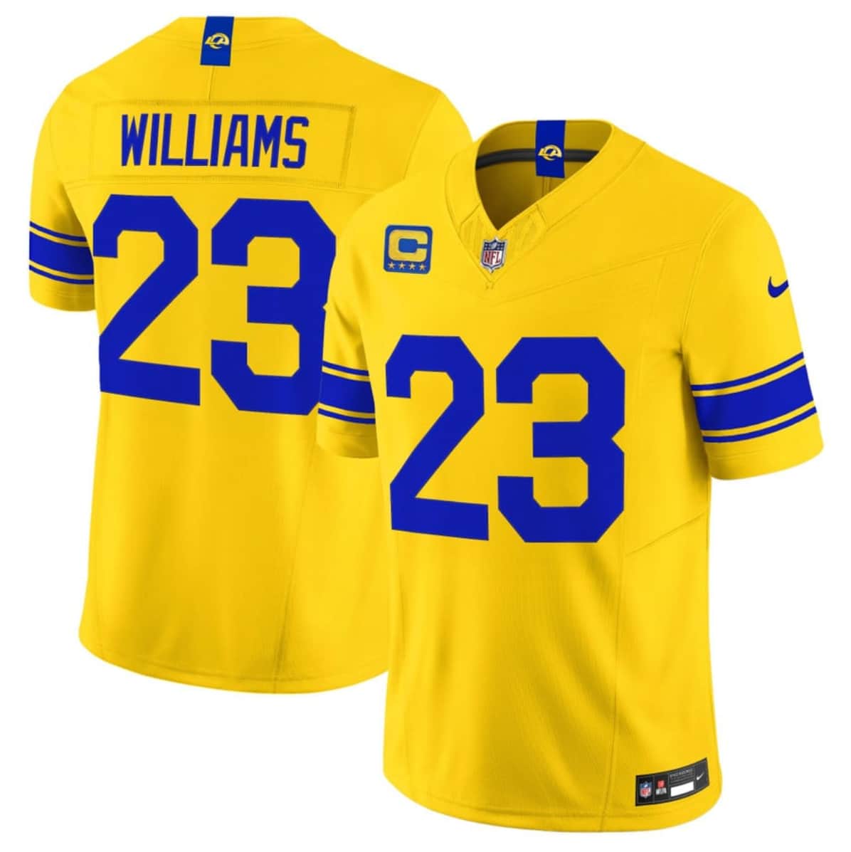 Men's Los Angeles Rams #23 Kyren Williams Yellow 2026 F.U.S.E. With 4- Star C Patch Vapor Limited Football Stitched Jersey