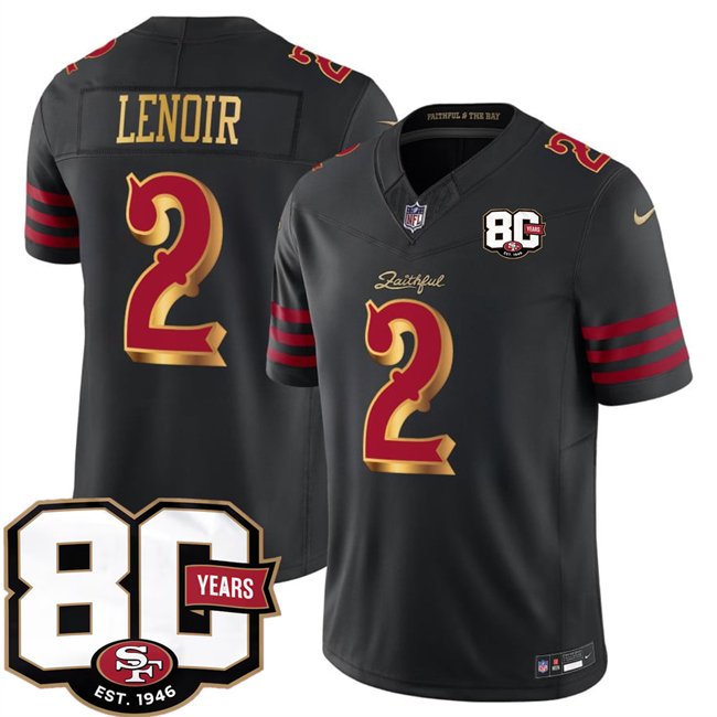 Men's San Francisco 49ers #2 Deommodore Lenoir Black 80th Anniversary Patch “Rivalries” 2026 F.U.S.E. Vapor Untouchable Limited Football Stitched Jersey