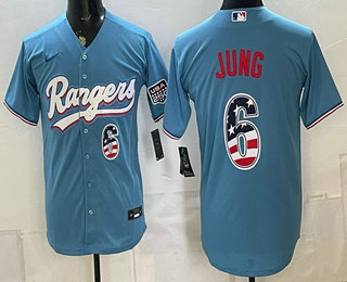 Men's Texas Rangers #6 Josh Jung Blue 2026 USA 250 Fourth of July Stitched Jersey