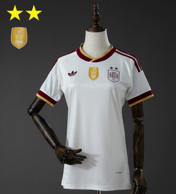 Women 2 Stars With Gold Patch Spain 2026 World Cup Away Soccer Jersey