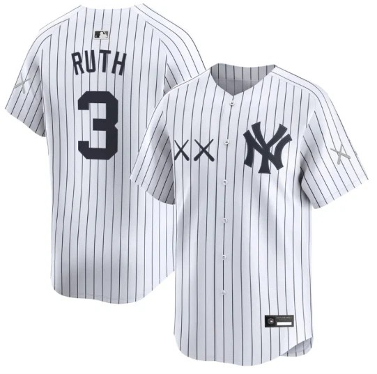 Men's Babe Ruth #3  KAWS X Nike MLB Stadium New York Yankees Nike Stitched Jersey