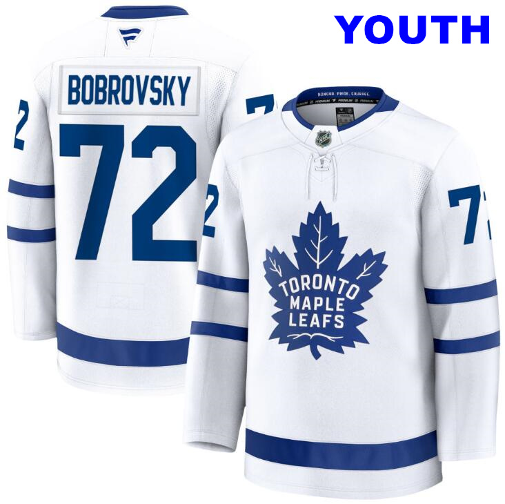 Youth Toronto Maple Leafs #72 Sergei Bobrovsky Fanatics Away White Premium Jersey