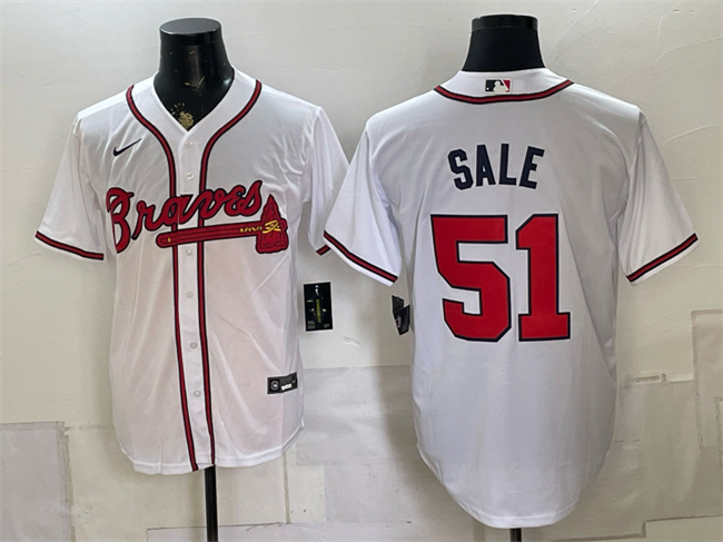 Men's Atlanta Braves #51 Chris Sale White Cool Base Stitched Baseball Jersey