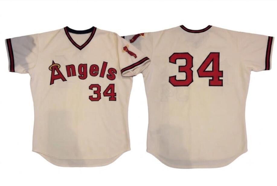Men's California Angels #34 Ken Brett No Name On Back White Game Worn Home Vintage Throwback Jersey