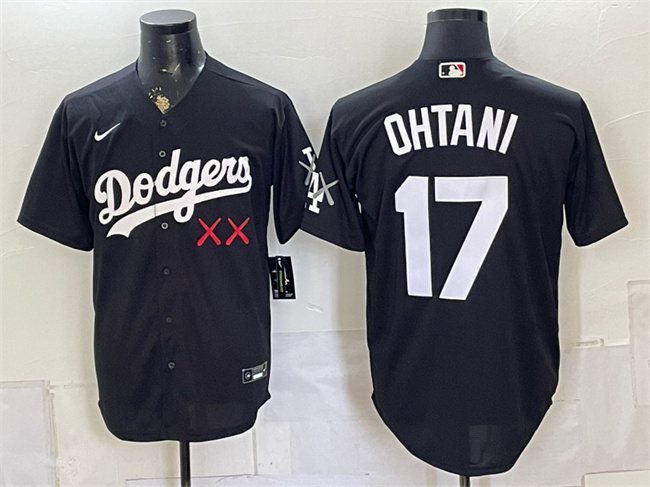 Men's Los Angeles Dodgers x KAWS #17 Shohei Ohtani Black Vapor Premier Limited Stitched Baseball Jersey