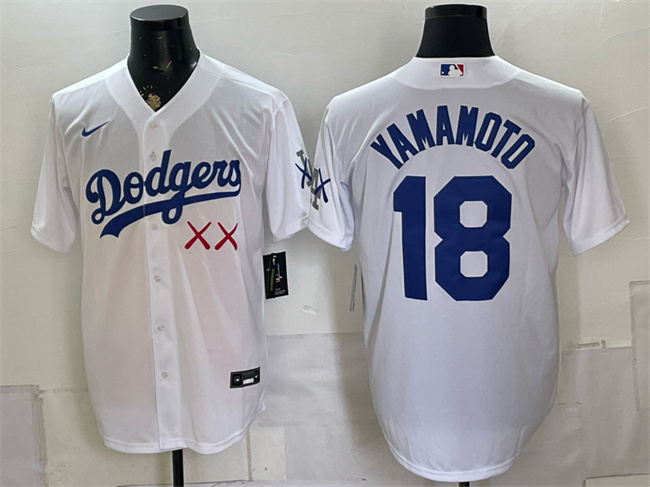 Men's Los Angeles Dodgers x KAWS #18 Yoshinobu Yamamoto White Vapor Premier Limited Stitched Baseball Jersey