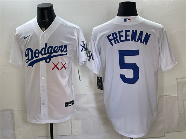 Men's Los Angeles Dodgers x KAWS #5 Freddie Freeman White Vapor Premier Limited Stitched Baseball Jersey