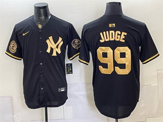 Men's New York Yankees #99 Aaron Judge Black Gold With Patch Stitched Baseball Jersey