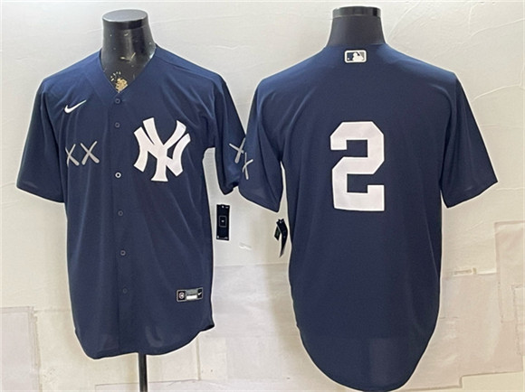 Men's New York Yankees x KAWS #2 Derek Jeter Navy Stadium Stitched Baseball Jersey
