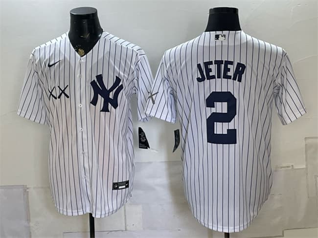 Men's New York Yankees x KAWS #2 Derek Jeter White Stadium Stitched Baseball Jersey