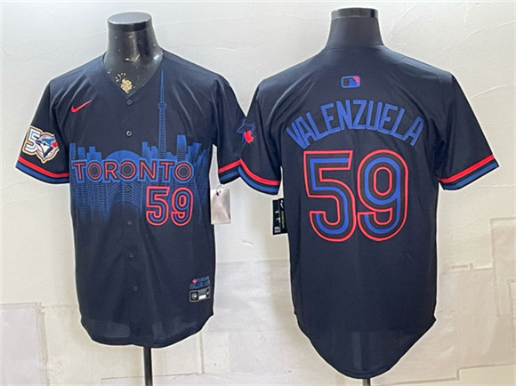 Men's Toronto Blue Jays #59 Brandon Valenzuela Navy 50 Seasons Patch 2024 City Connect Limited Stitched Baseball Jersey